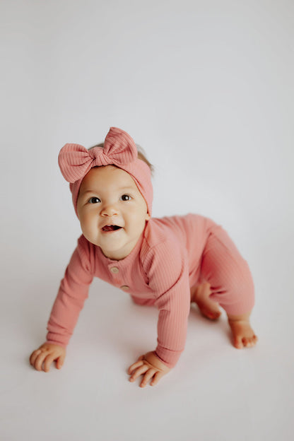 Precious Pink Baby Ribbed Playsuit with pockets