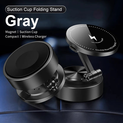 Double Sided Car Phone Holder Magnetic Vacuum with Wireless Charger 360 degree
