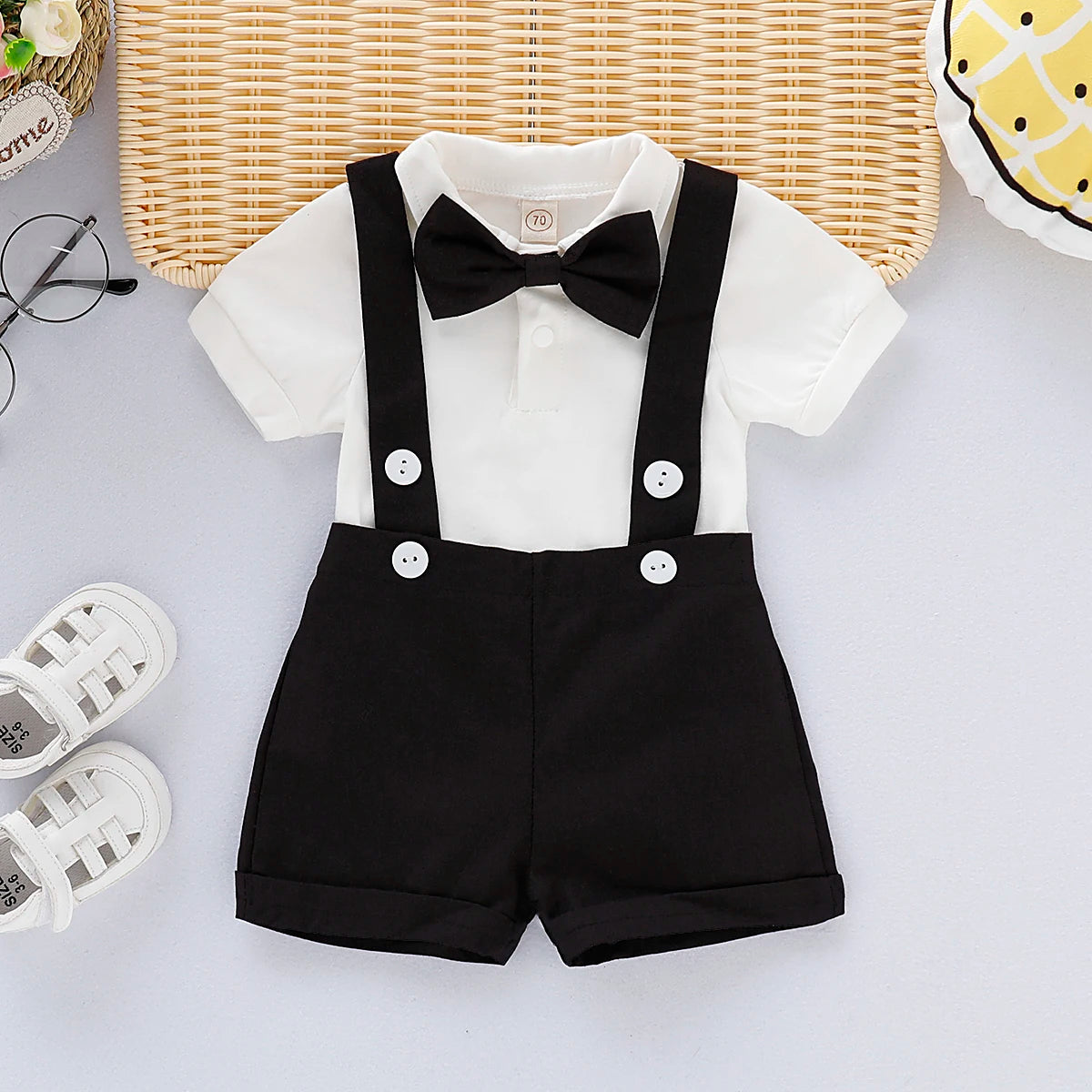 Baby Boy - Mini Gentleman Short Sleeve Shirt + Short Pants Summer Fashion 2 Pcs Set