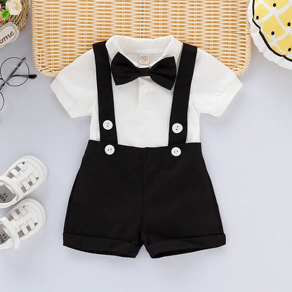 Baby Boy - Mini Gentleman Short Sleeve Shirt + Short Pants Summer Fashion 2 Pcs Set