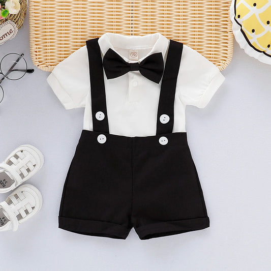 Baby Boy - Mini Gentleman Short Sleeve Shirt + Short Pants Summer Fashion 2 Pcs Set