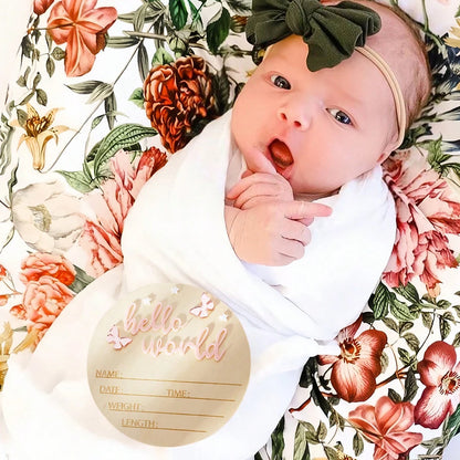Hello World Wooden Baby Announcement Sign - Butterflies