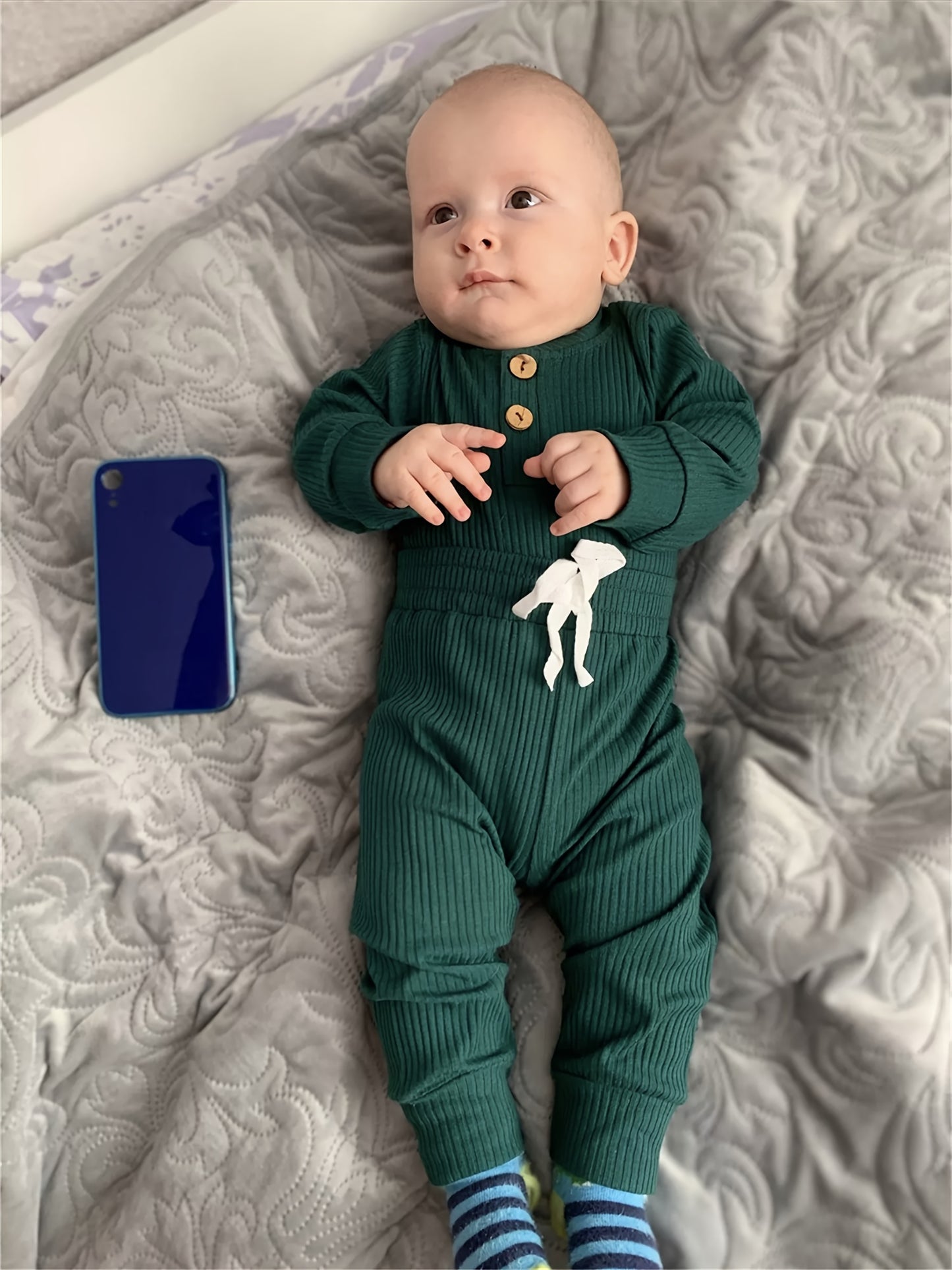 Long Sleeve Solid Color Ribbed Bodysuit And Pants Set