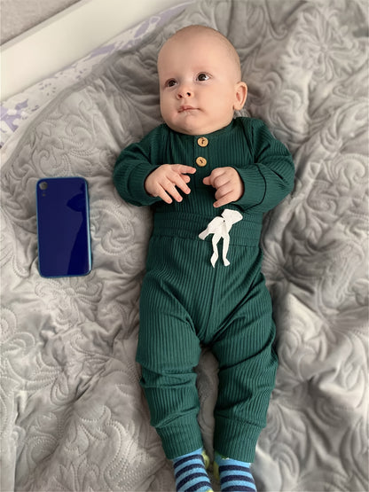 Long Sleeve Solid Color Ribbed Bodysuit And Pants Set