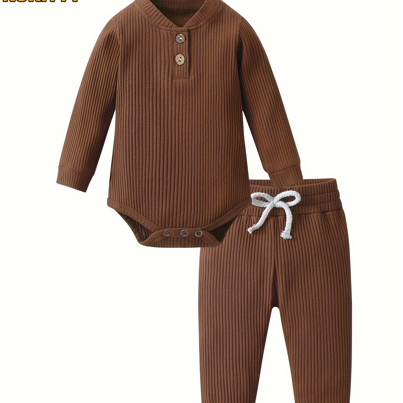 Long Sleeve Solid Color Ribbed Bodysuit And Pants Set