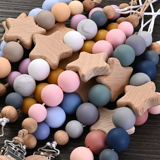 Wood & Silicone Pacifier Chain Clips