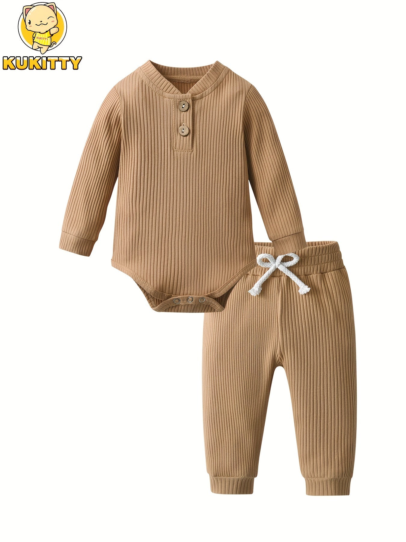 Long Sleeve Solid Color Ribbed Bodysuit And Pants Set