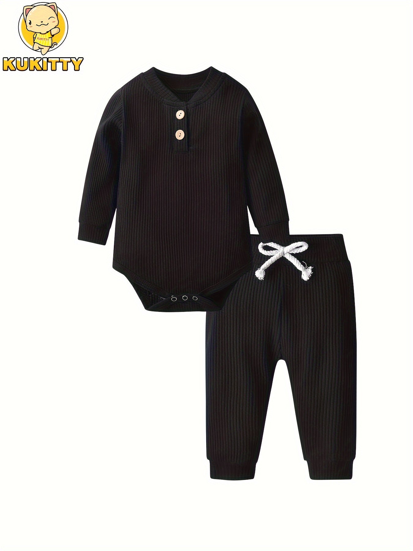 Long Sleeve Solid Color Ribbed Bodysuit And Pants Set
