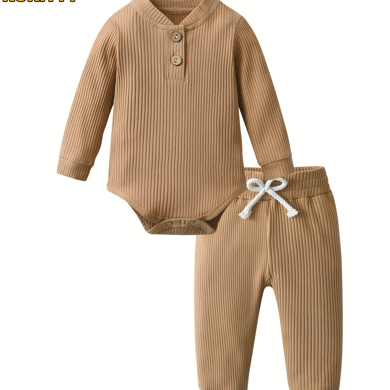 Long Sleeve Solid Color Ribbed Bodysuit And Pants Set