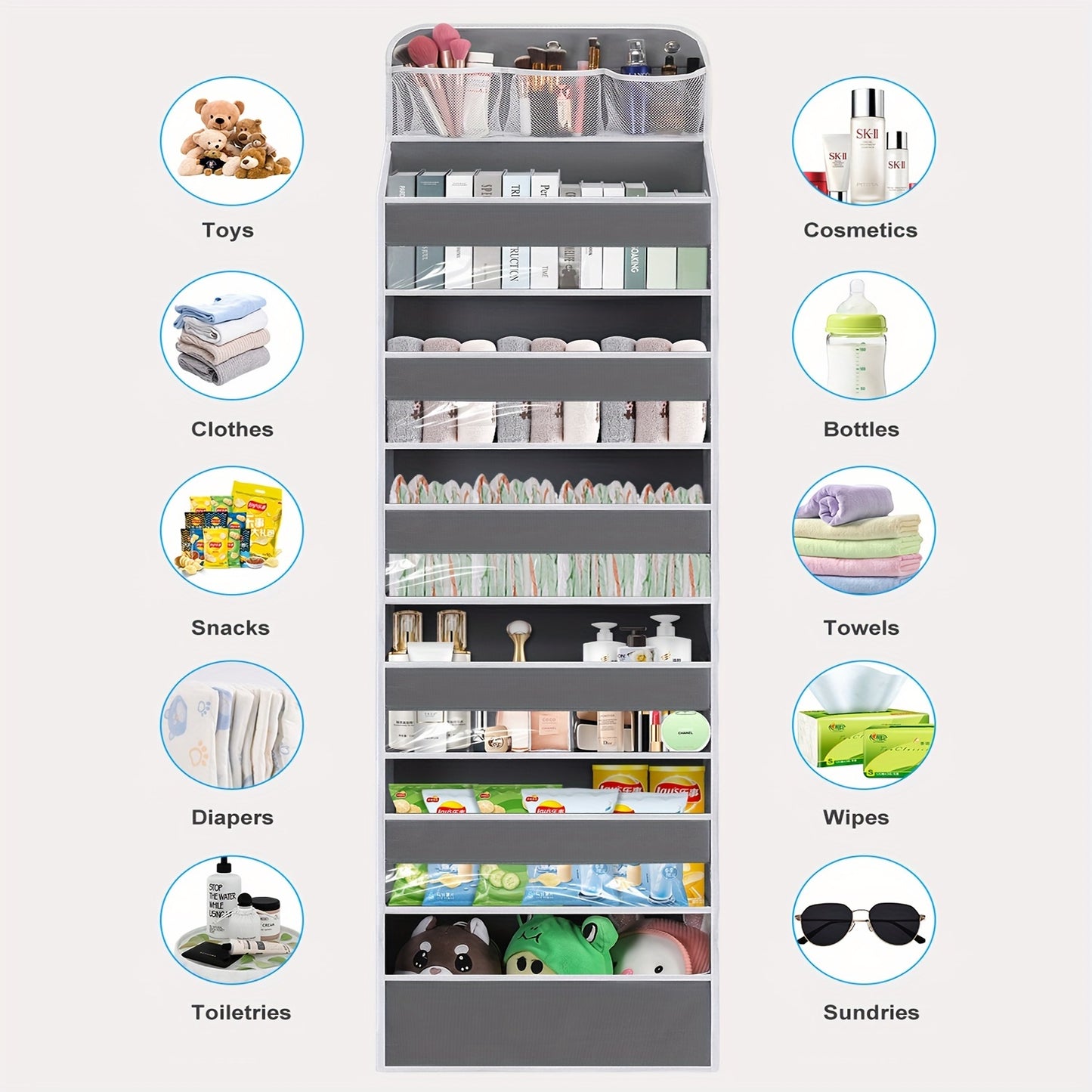 Over Door Hanging Organizer with 6 Large Capacity Pockets for Essentials Nursery Bedroom Bathroom