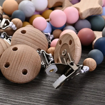 Wood & Silicone Pacifier Chain Clips
