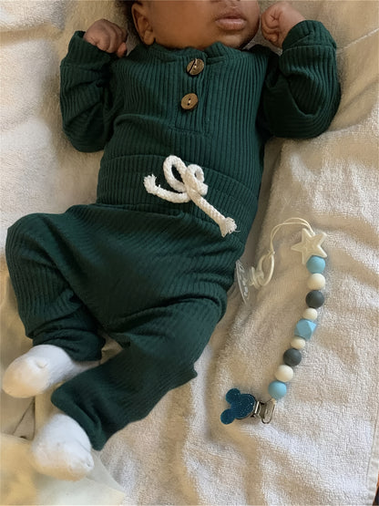 Long Sleeve Solid Color Ribbed Bodysuit And Pants Set
