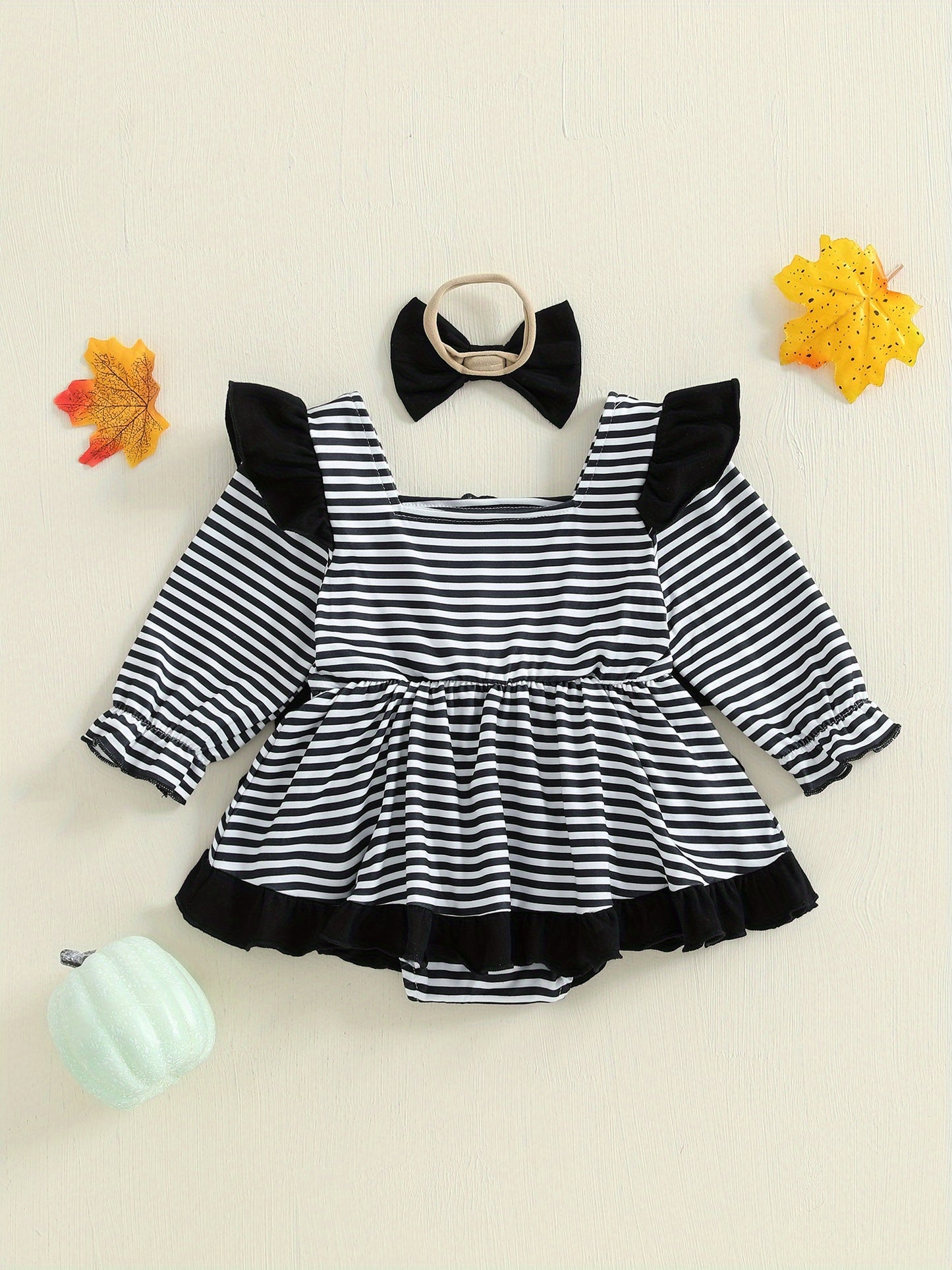 Baby Girl Halloween Romper Dress with Pumpkin & Ghost Pattern