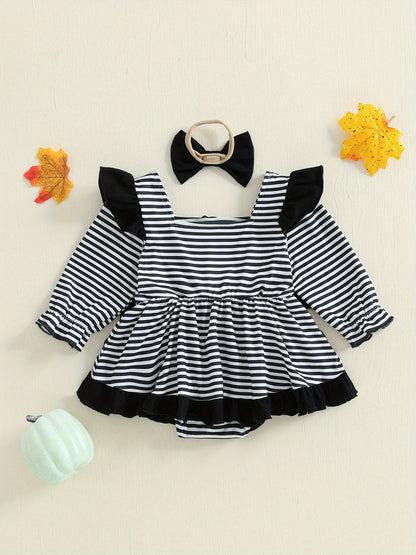Baby Girl Halloween Romper Dress with Pumpkin & Ghost Pattern
