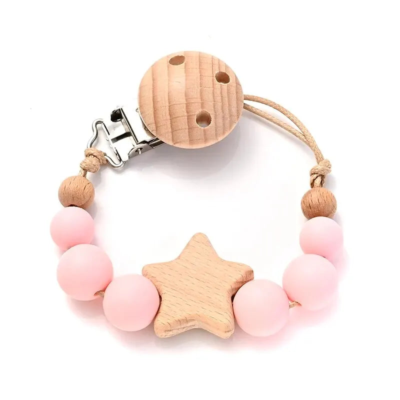 Wood & Silicone Pacifier Chain Clips
